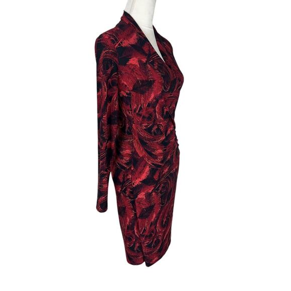 Norma Kamali Red Black Jersey Faux Wrap Dress Long Sleeve V-Neck Size Small - Picture 3 of 8